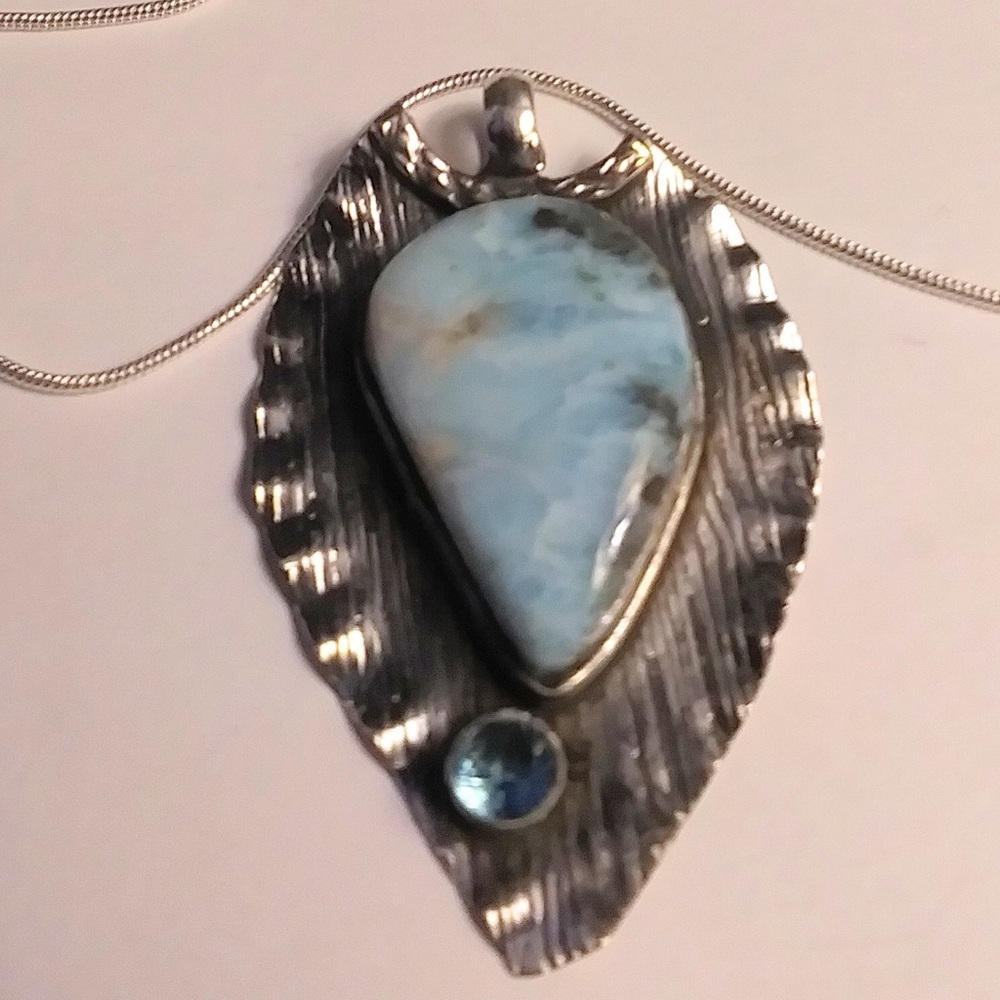 Larimar Blue Topaz Stamped 925 Sterling Silver Necklace